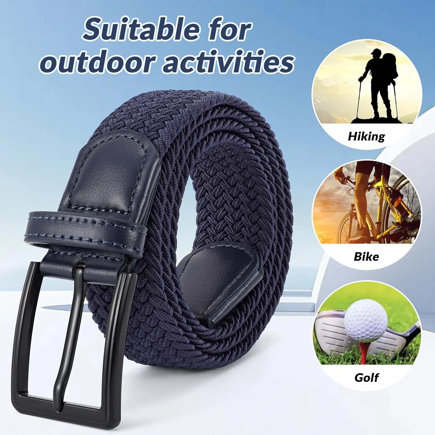 Elastic Braided Belt Mens Golf Belts No-Hole Design Lightweight Breathable Woven Stretch Belt for Golf Casual