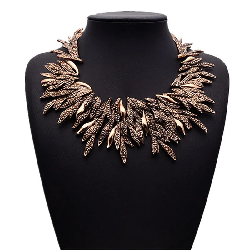 Fashion Bohemia Ethnic Vintage Alloy Willow Statement Necklace Metal Leaves Choker Maxi Necklace Women Jewelry Gift