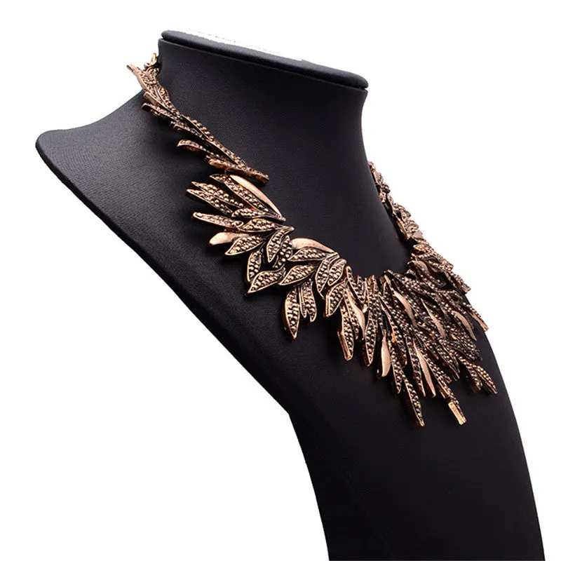 Fashion Bohemia Ethnic Vintage Alloy Willow Statement Necklace Metal Leaves Choker Maxi Necklace Women Jewelry Gift