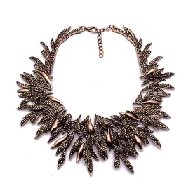 Fashion Bohemia Ethnic Vintage Alloy Willow Statement Necklace Metal Leaves Choker Maxi Necklace Women Jewelry Gift