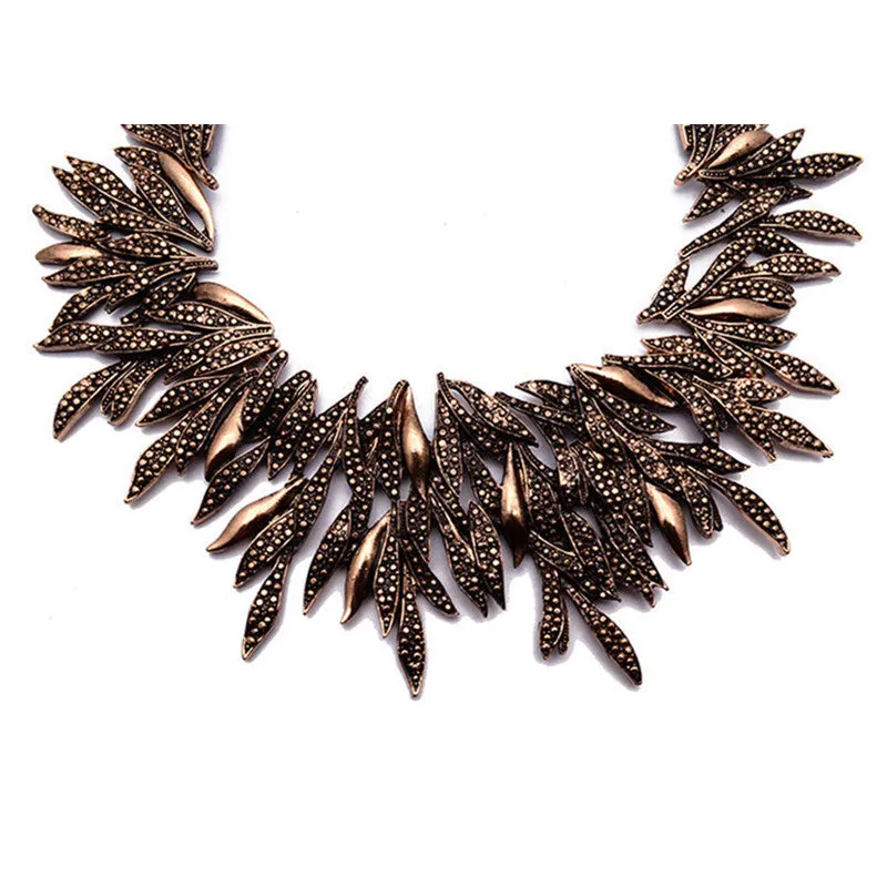 Fashion Bohemia Ethnic Vintage Alloy Willow Statement Necklace Metal Leaves Choker Maxi Necklace Women Jewelry Gift
