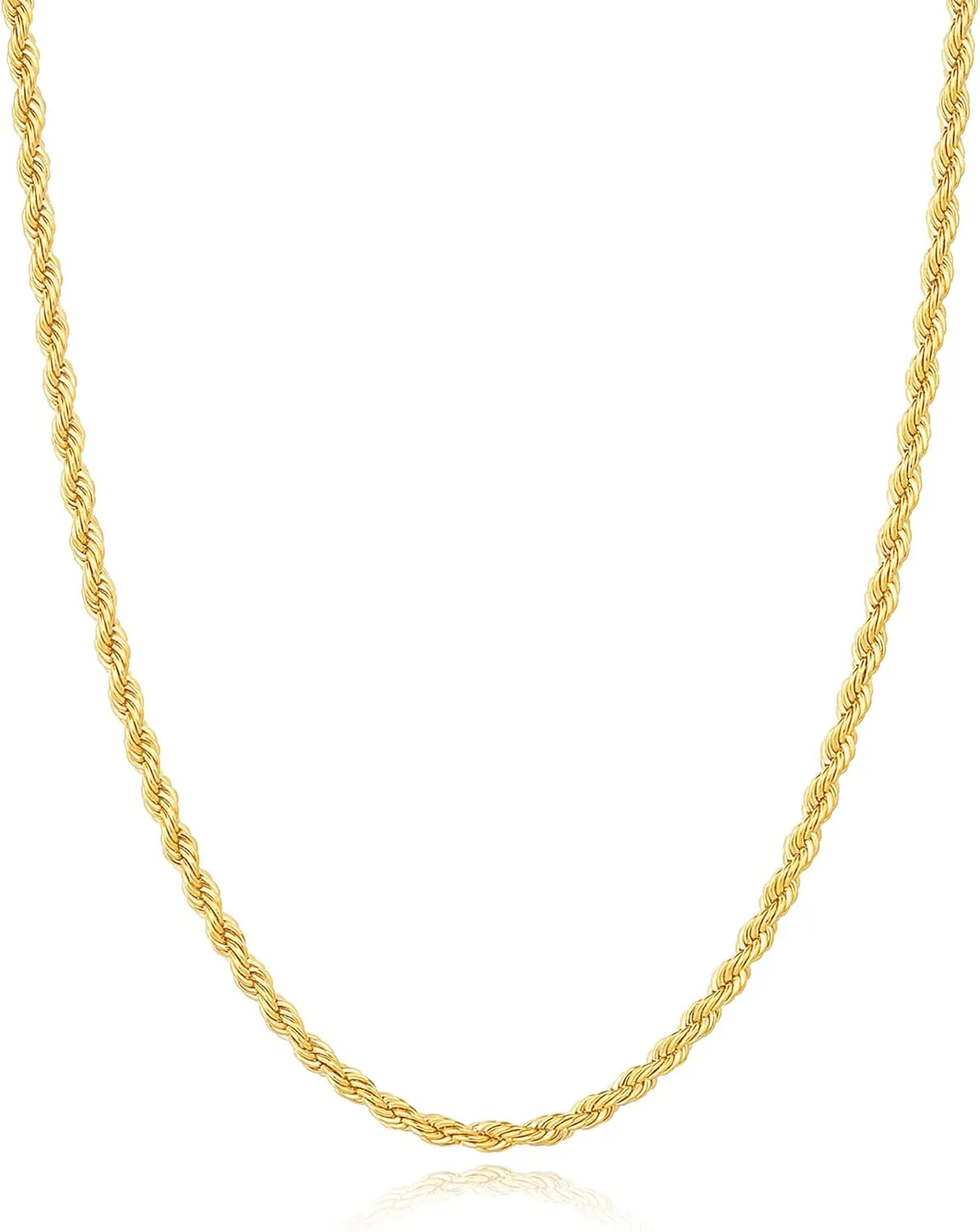 Father's Day Gifts 3mm 18K Gold Plated Rope Chain Necklace for Men, World's Top Craftsmanship Gold Stainless Steel Necklace for Men, Non Tarnish & Sturdy Men's Chain Necklaces 16 18 20 22 24 26 Inch