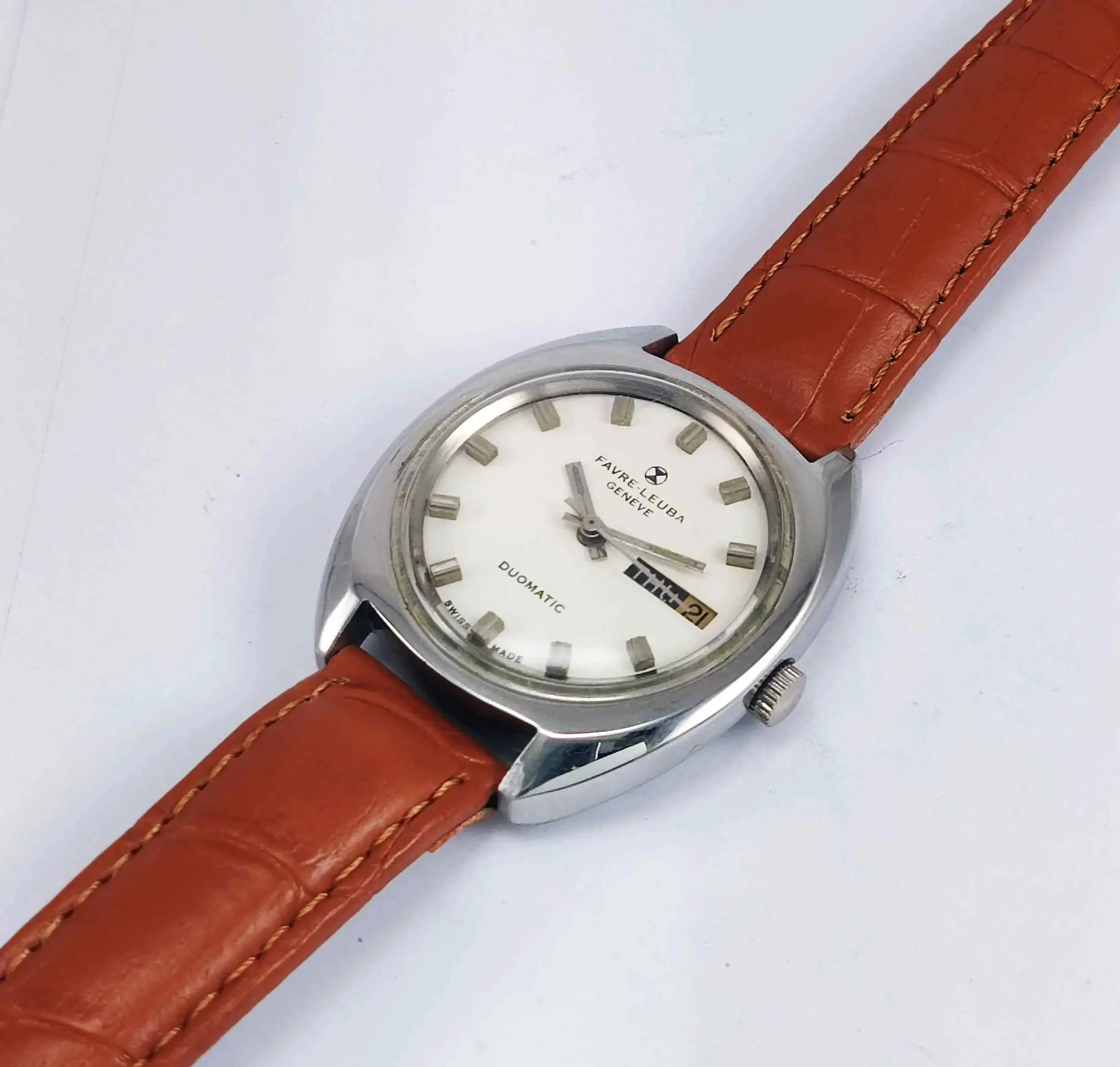 Favre Leuba Geneve Duomatic 1916 Off White Color Dial Automatic 17 Jewels Men's Watch