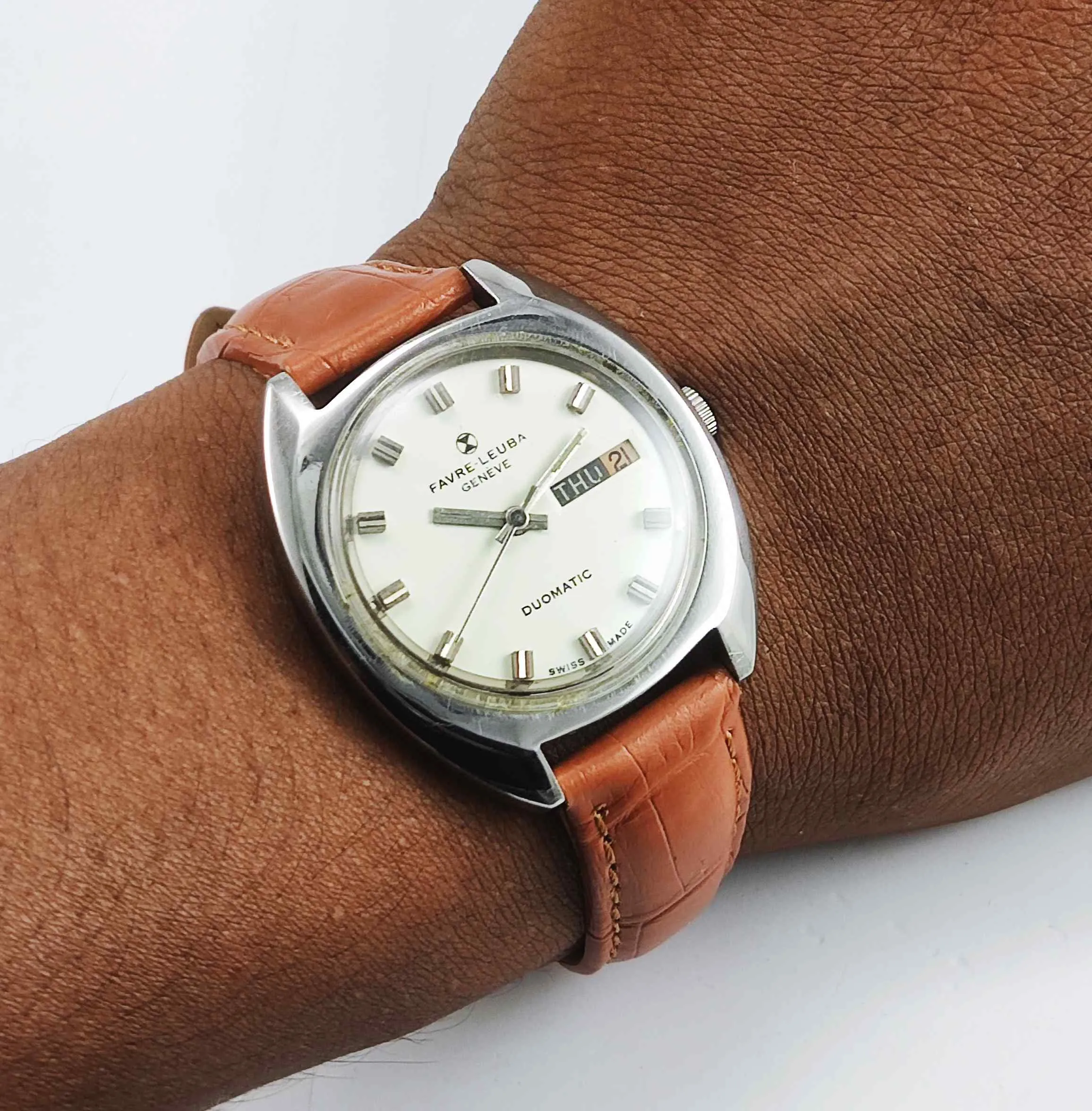 Favre Leuba Geneve Duomatic 1916 Off White Color Dial Automatic 17 Jewels Men's Watch