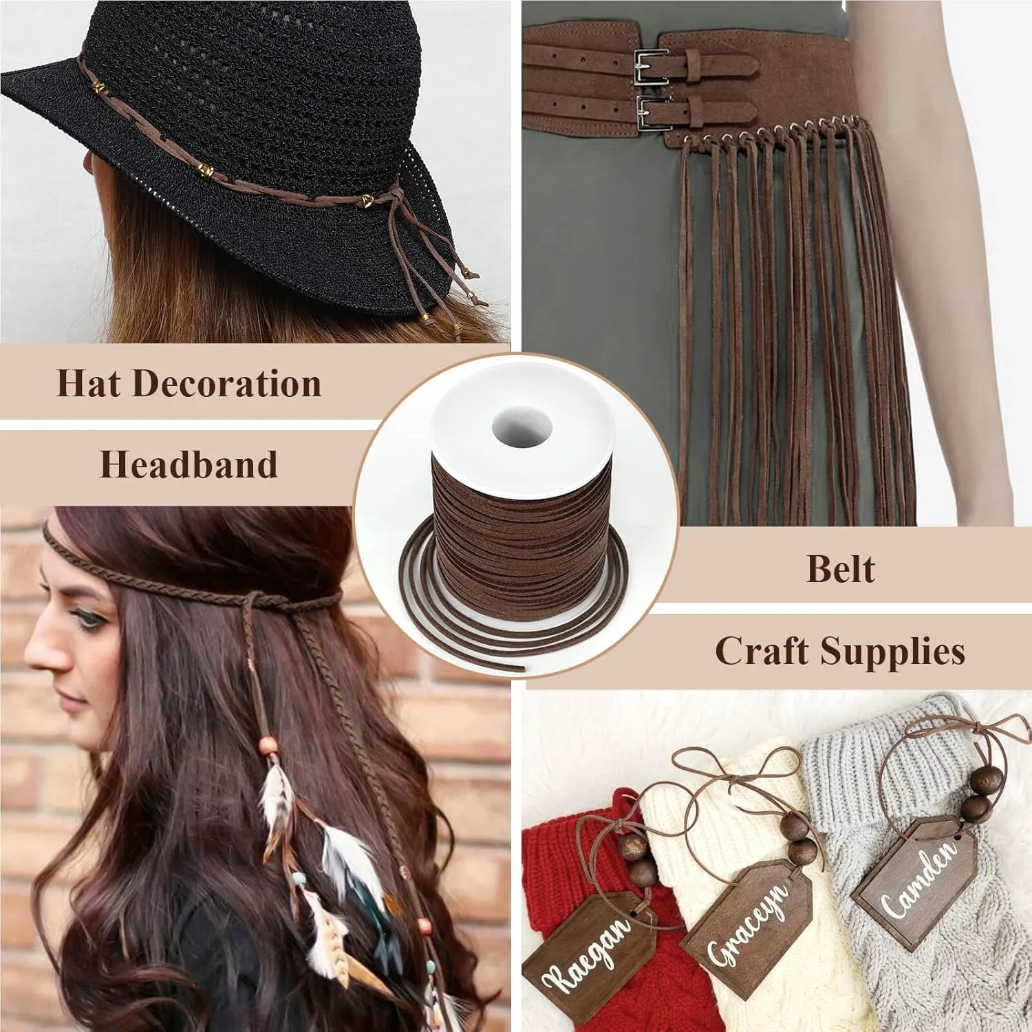 Flat Leather String Cord, Suede Ribbon for Jewelry Making, Leather Twine for Crafts, Thin Leather Shoe Laces for Boots, Faux Leather Strips for Bracelets, Necklaces (Dark Brown)