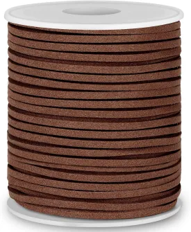 Flat Leather String Cord, Suede Ribbon for Jewelry Making, Leather Twine for Crafts, Thin Leather Shoe Laces for Boots, Faux Leather Strips for Bracelets, Necklaces (Dark Brown)