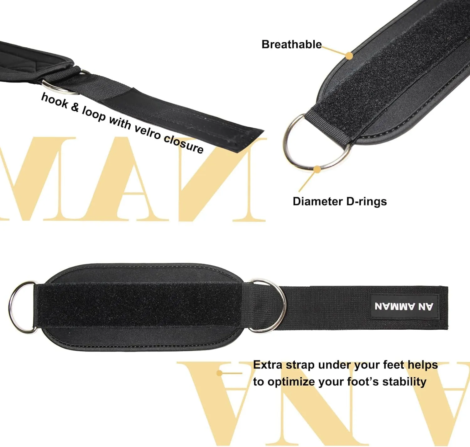 Glute Kick Back Ankle Strap for Cable Machine - Leg Cuffs Working Out Bands - Gym Attachments Equipment - AM003