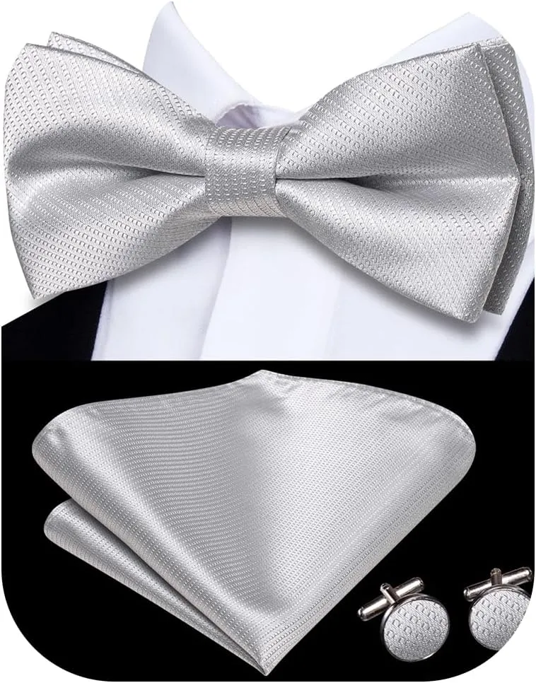 Hi-Tie Bow Ties for Men Pre-Tied Pocket Square with Cufflinks Mens Bowtie Sets for Wedding Formal Party