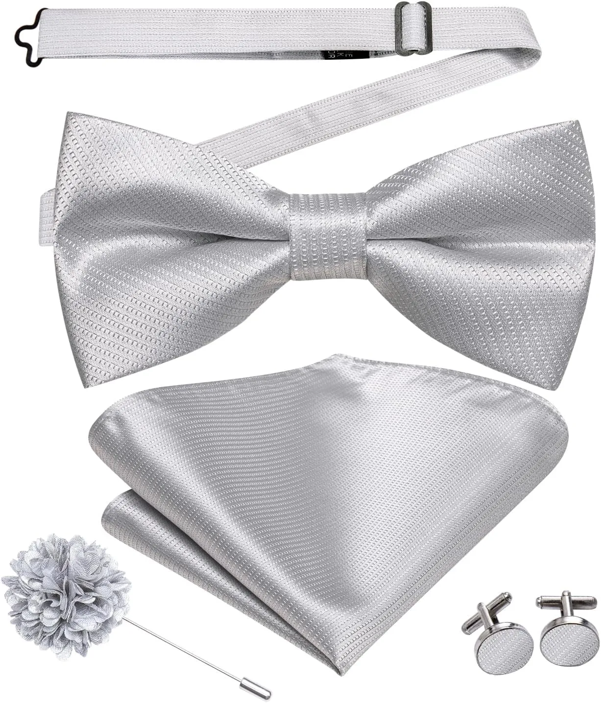 Hi-Tie Bow Ties for Men Pre-Tied Pocket Square with Cufflinks Mens Bowtie Sets for Wedding Formal Party