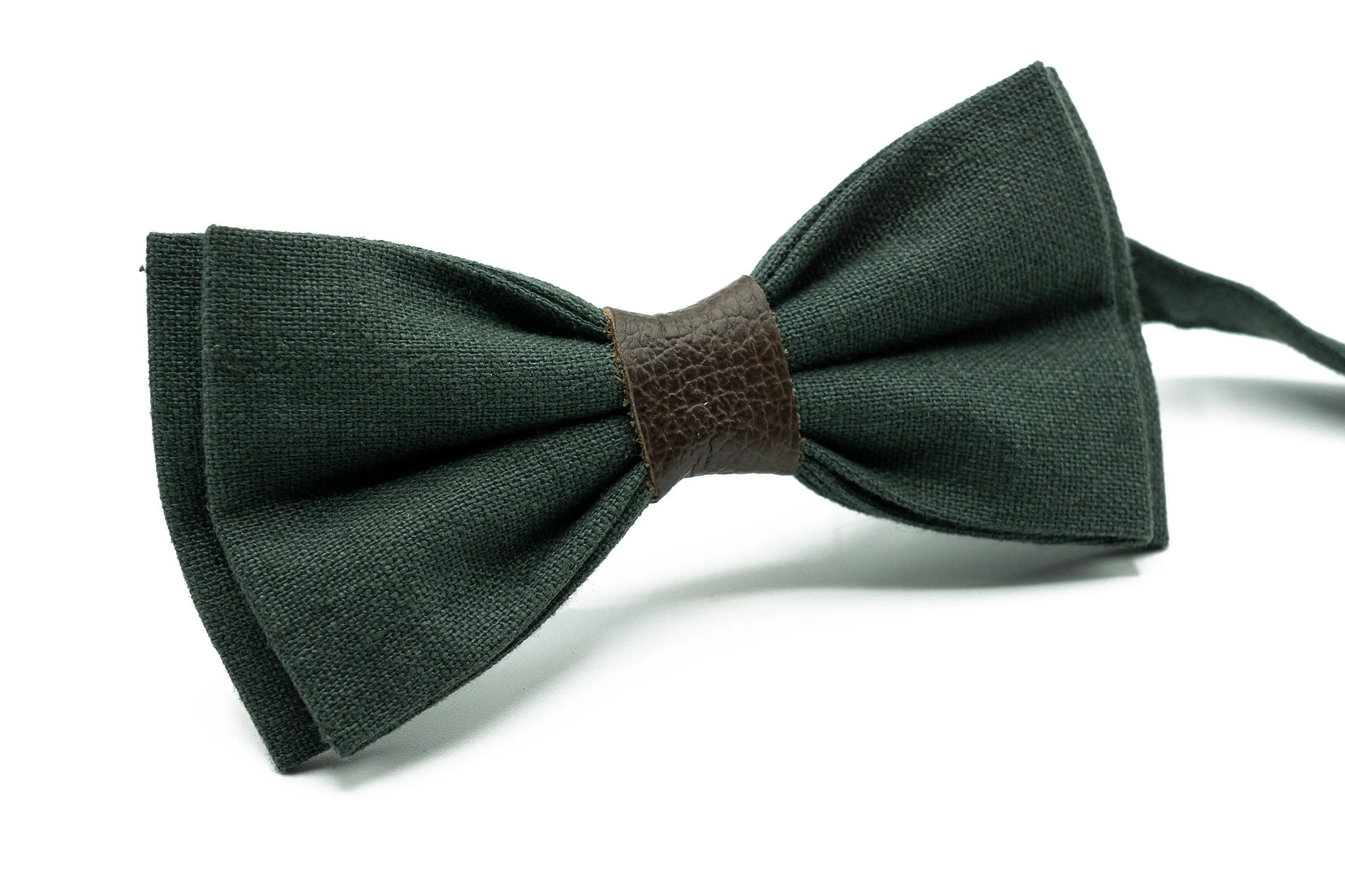 Hunter Green Bow Tie, Men's Leather Suspenders, Groomsmen Wedding Accessories, Bow Tie Suspenders for Boys, Toddlers