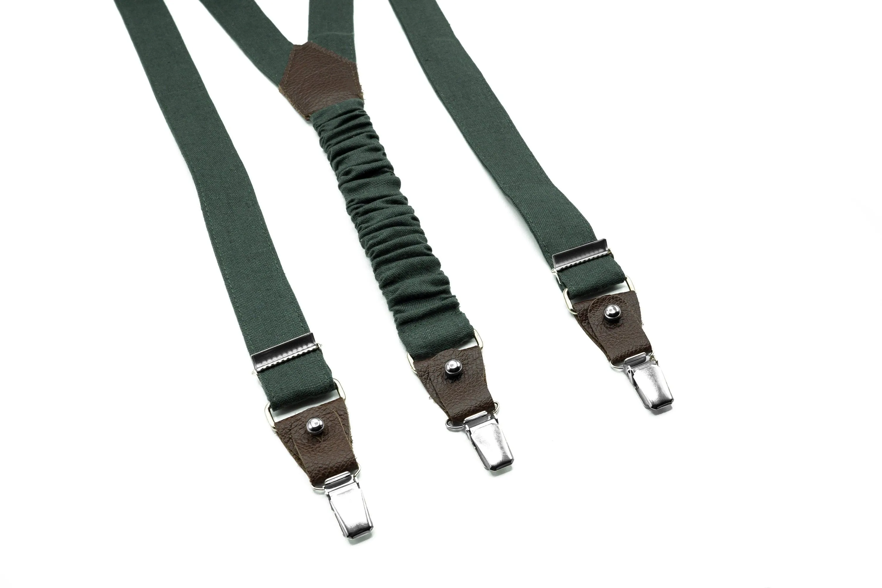 Hunter Green Bow Tie, Men's Leather Suspenders, Groomsmen Wedding Accessories, Bow Tie Suspenders for Boys, Toddlers