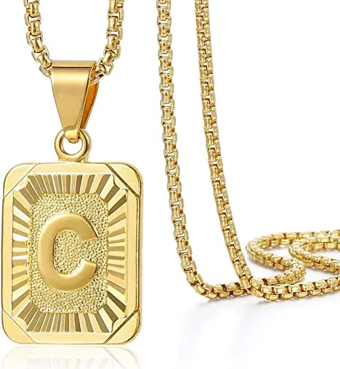 Initial Letter Pendant Charm Gold Necklace Cuban Link Chain