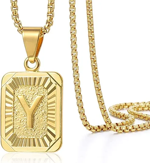 Initial Letter Pendant Charm Gold Necklace Cuban Link Chain