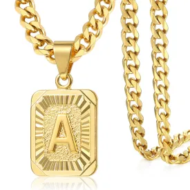 Initial Letter Pendant Charm Gold Necklace Cuban Link Chain