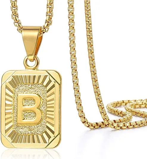 Initial Letter Pendant Charm Gold Necklace Cuban Link Chain
