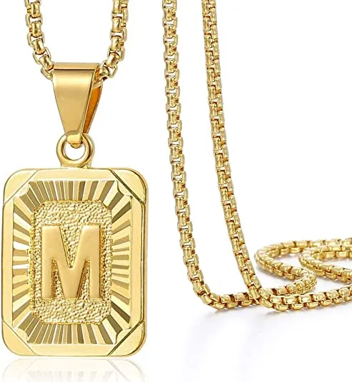 Initial Letter Pendant Charm Gold Necklace Cuban Link Chain