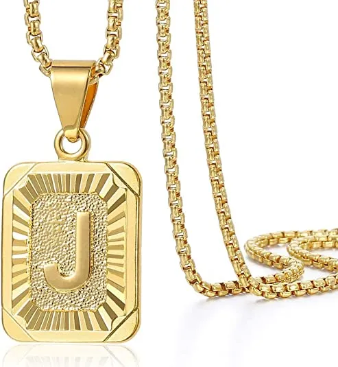 Initial Letter Pendant Charm Gold Necklace Cuban Link Chain
