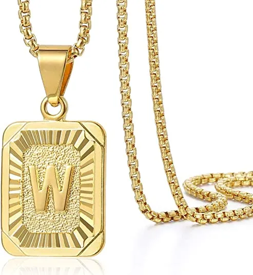 Initial Letter Pendant Charm Gold Necklace Cuban Link Chain