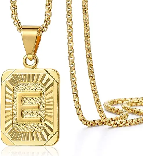 Initial Letter Pendant Charm Gold Necklace Cuban Link Chain