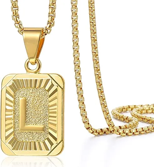 Initial Letter Pendant Charm Gold Necklace Cuban Link Chain