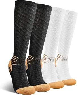 IRAMY Copper Compression Socks for Men Women 15-20 mmHg Ankle Support V-Shape Gradient Compression Coolmax Wicking Knee High Socks