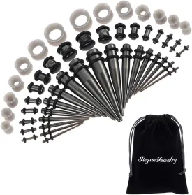 JieyueJewelry 50 Pieces Ear Stretching Kit 14G-00G Acrylic Tapers and Plugs   Silicone Tunnels - Ear Gauges Expander Set Body Piercing Jewelry