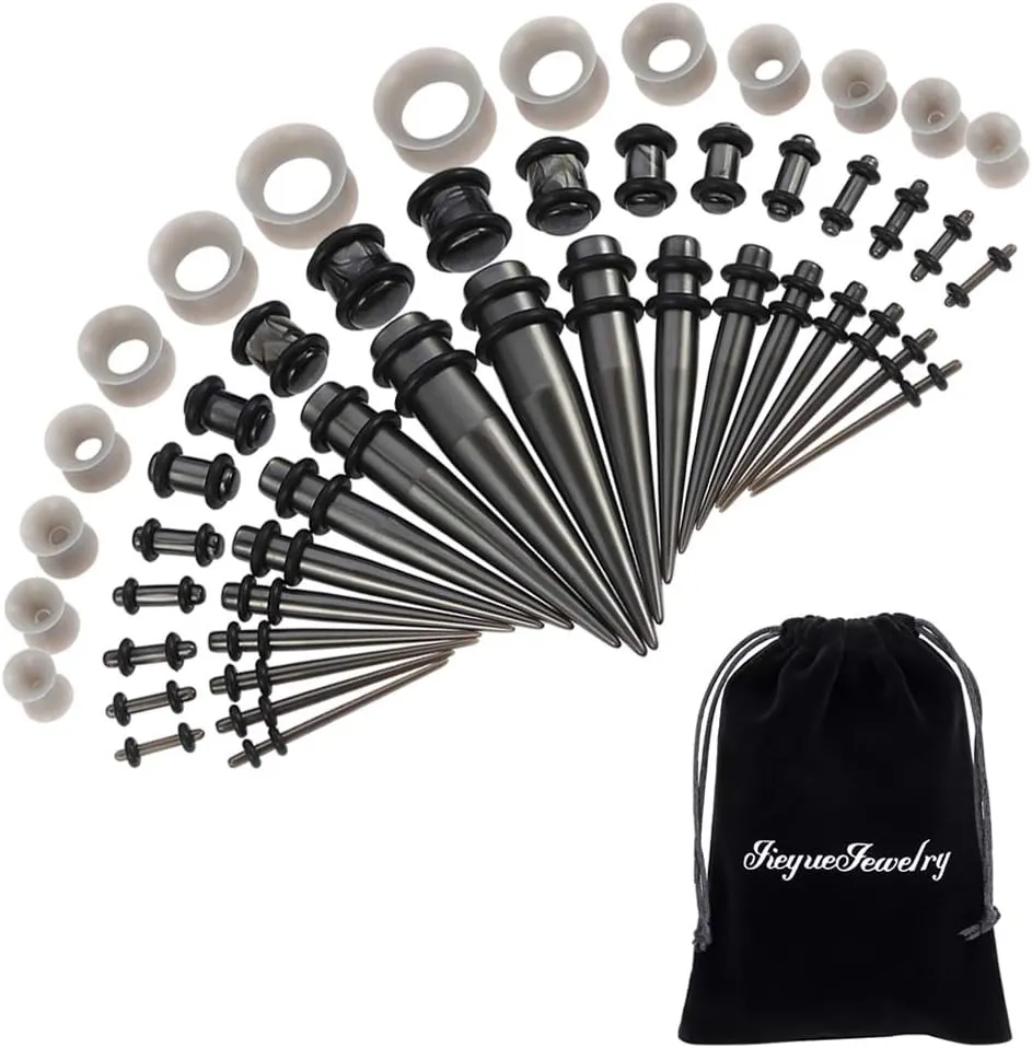 JieyueJewelry 50 Pieces Ear Stretching Kit 14G-00G Acrylic Tapers and Plugs   Silicone Tunnels - Ear Gauges Expander Set Body Piercing Jewelry
