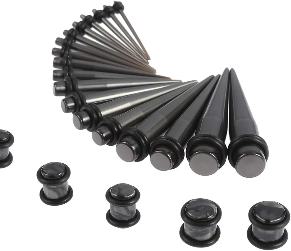 JieyueJewelry 50 Pieces Ear Stretching Kit 14G-00G Acrylic Tapers and Plugs   Silicone Tunnels - Ear Gauges Expander Set Body Piercing Jewelry
