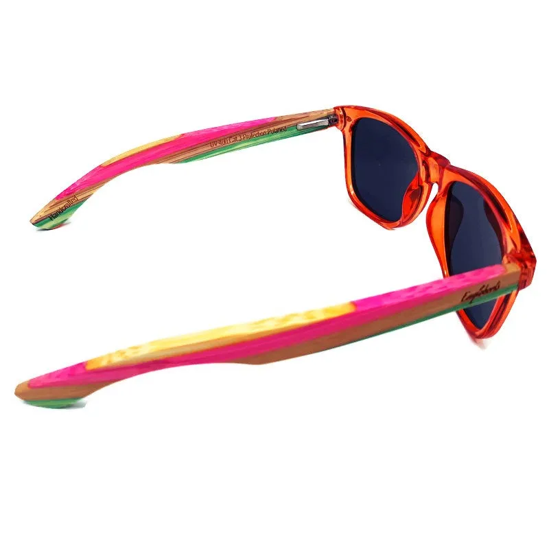 Juicy Fruit Muti-Colored Bamboo Sunglasses, Polarized with Wood Case