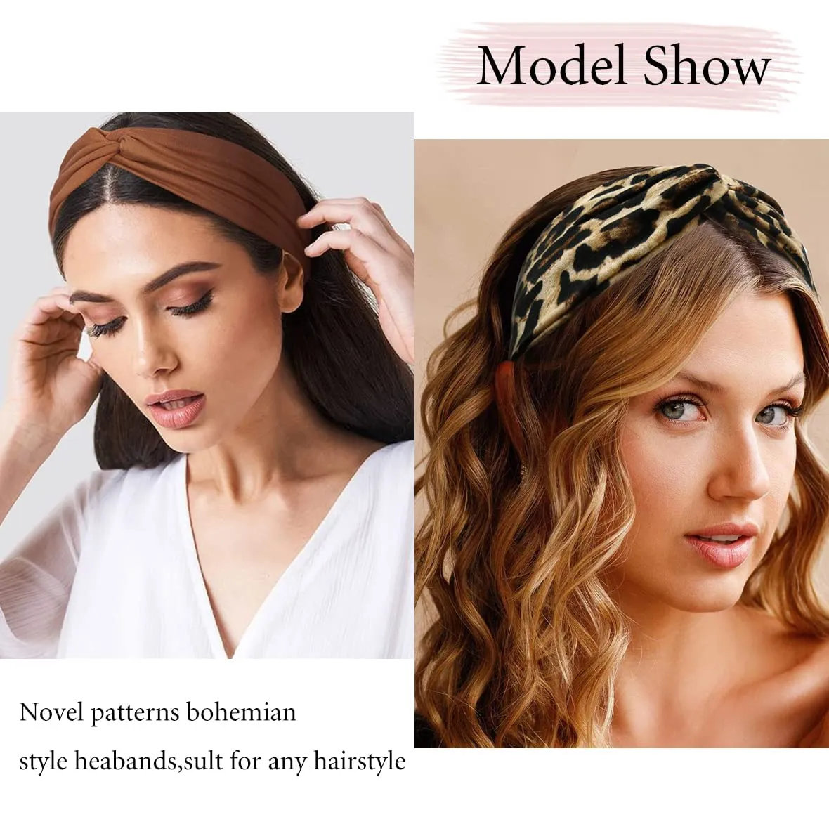 Kachanaa 6 Pcs Non-Slip Headbands for Women,Boho Hair Bands Soft Cross Elastic Head Bands Hair Accessories,Wear for Yoga Working Out Travel or Running