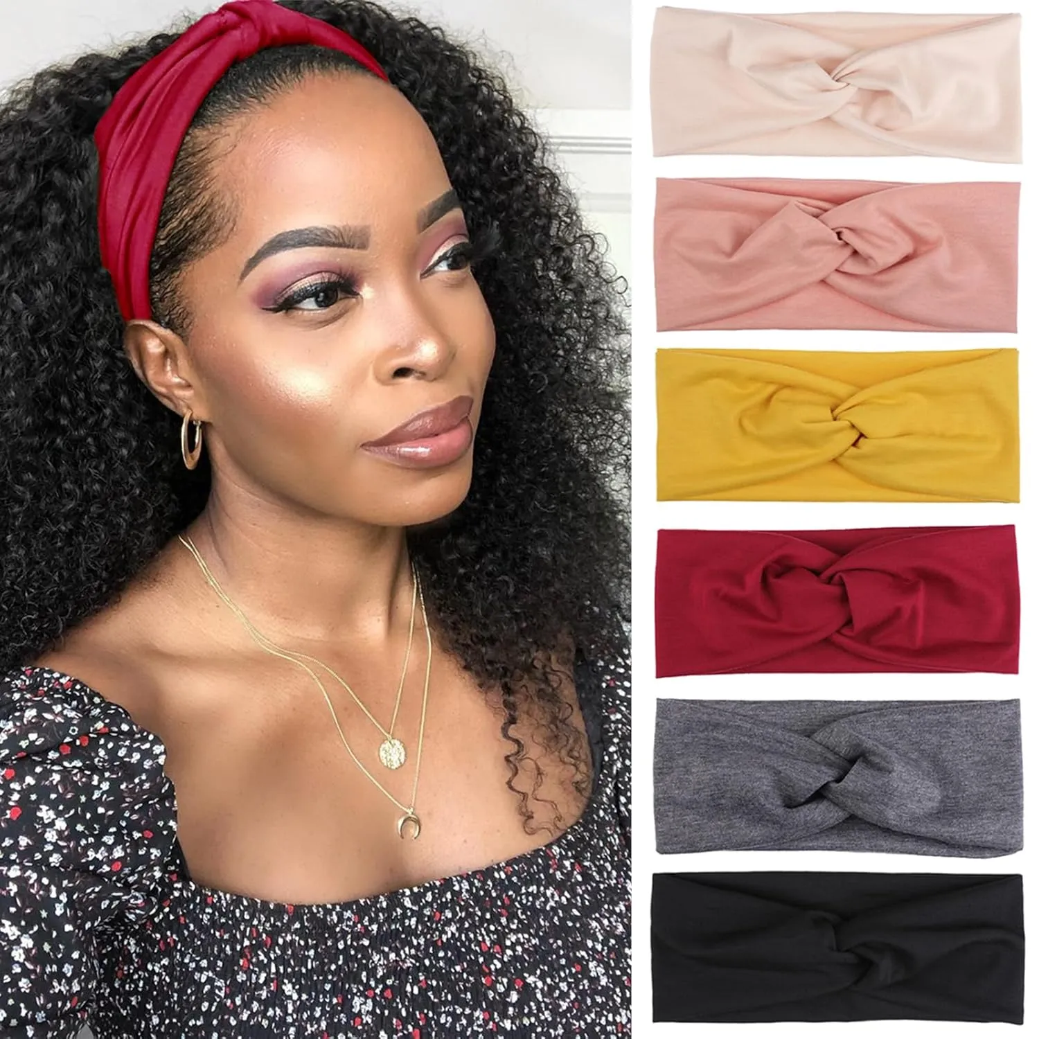 Kachanaa 6 Pcs Non-Slip Headbands for Women,Boho Hair Bands Soft Cross Elastic Head Bands Hair Accessories,Wear for Yoga Working Out Travel or Running