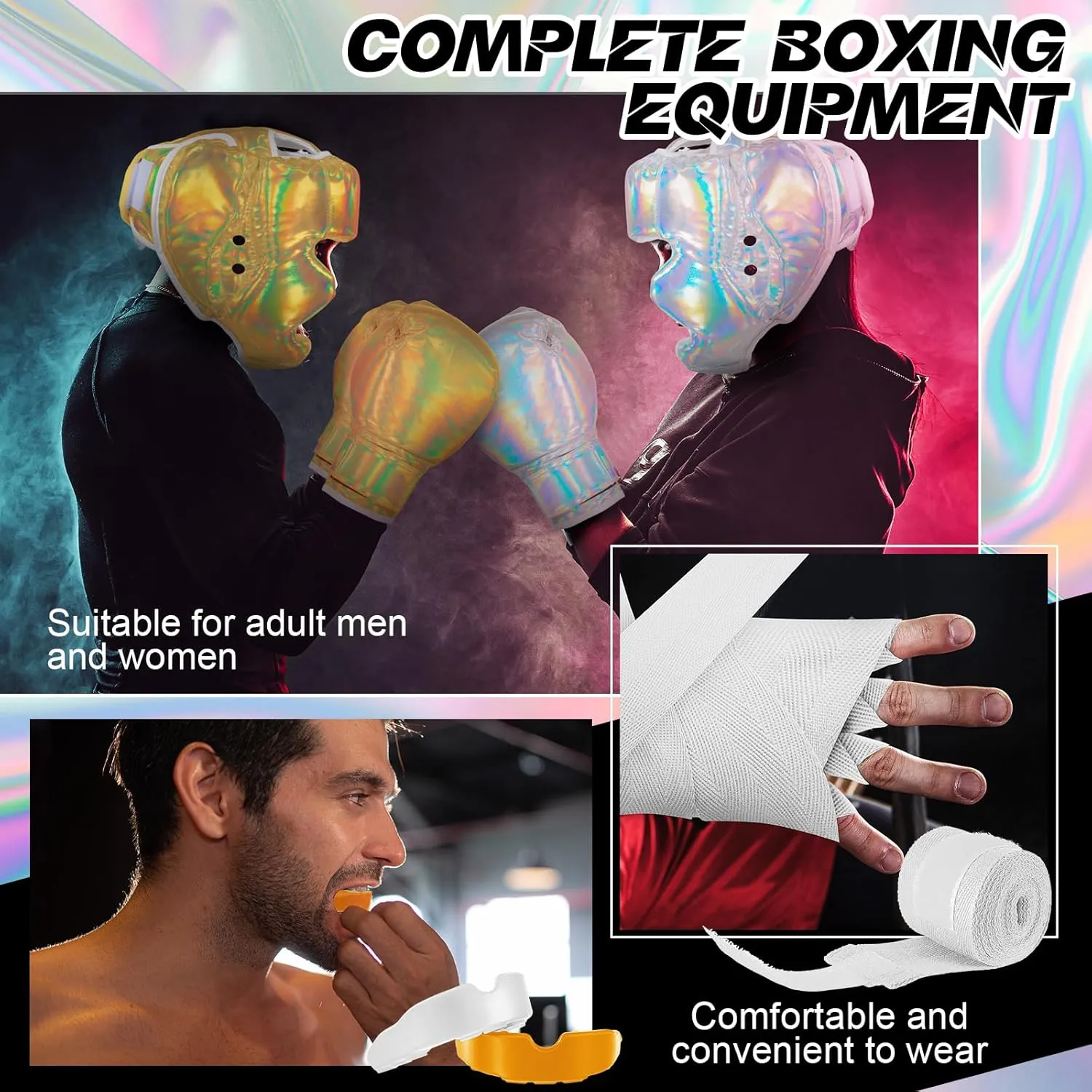 Kanayu 14 Pcs Boxing Set Including 2 Pair of 16 oz Boxing Gloves Headgear Helmet Hand Wraps Mouth Guards Gifts for Adults Youth Beginners Training Equipment
