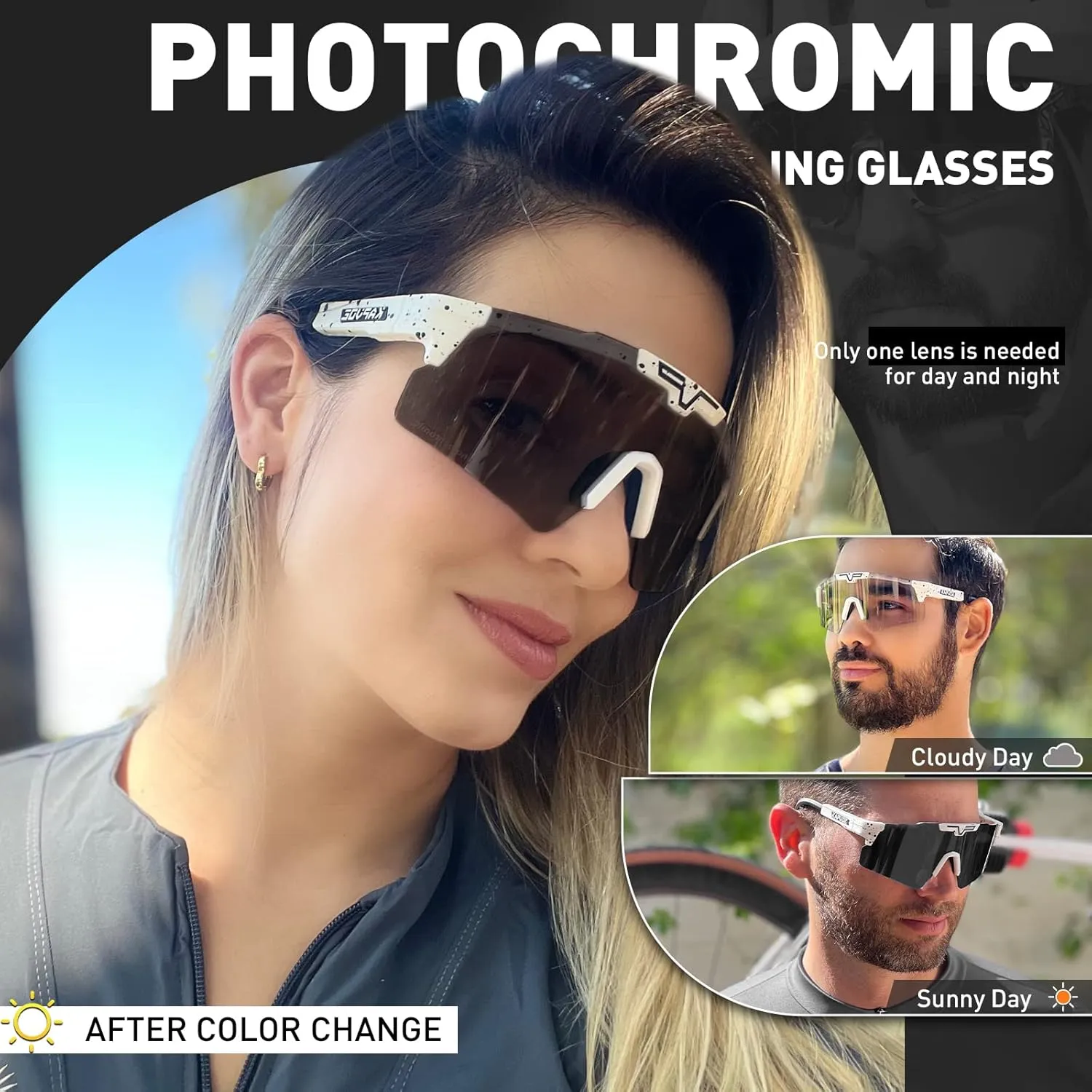 KAPVOE Photochromic Cycling Glasses Sports Sunglasses Mountain Bike Gasses Clear MTB Glasses Men Women Bicycle Riding Glasses