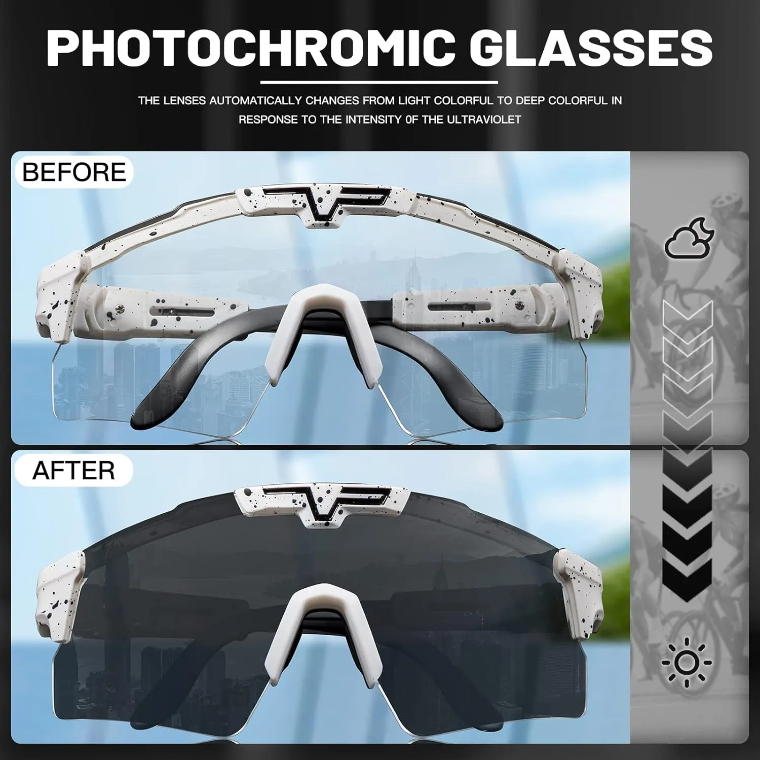 KAPVOE Photochromic Cycling Glasses Sports Sunglasses Mountain Bike Gasses Clear MTB Glasses Men Women Bicycle Riding Glasses
