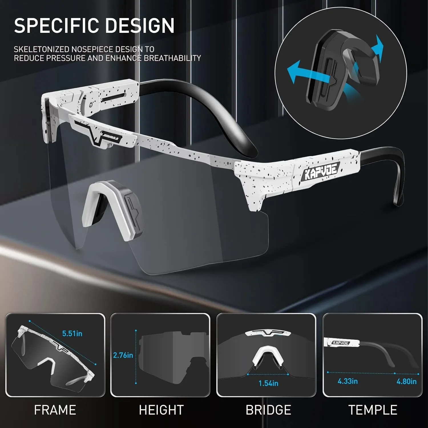 KAPVOE Photochromic Cycling Glasses Sports Sunglasses Mountain Bike Gasses Clear MTB Glasses Men Women Bicycle Riding Glasses