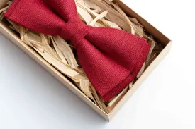 Make a Statement with a Wine Red Linen Pre-Tied Bow Tie - Perfect for Adults and Children