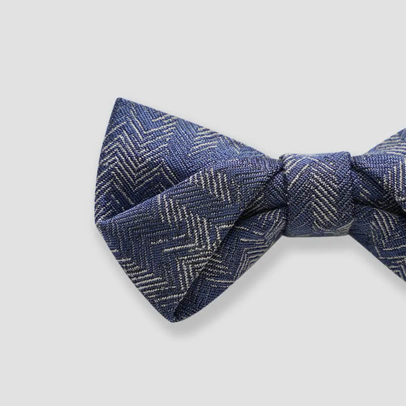 Men's Blue Series Flower Herringbone Pattern Denim Bow Tie
