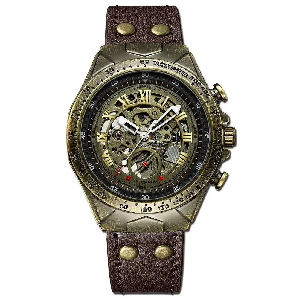 Men's Retro Automatic Mechanical Watch w/Leather Band