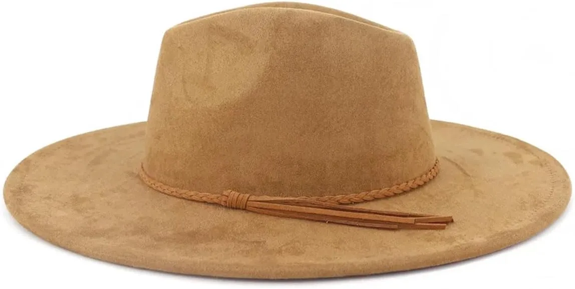 Men's Vintage Suede Hats Classic Wide Brim Fedora Hat for Women Men Church Floppy Panama Jazz Cap