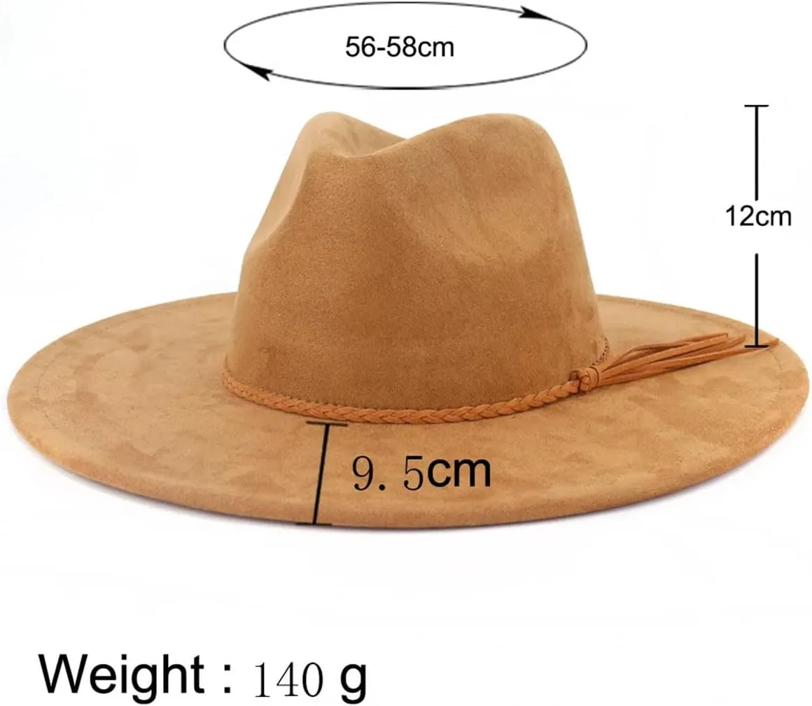 Men's Vintage Suede Hats Classic Wide Brim Fedora Hat for Women Men Church Floppy Panama Jazz Cap