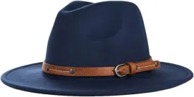 Mens Wide Brim Big Wool Fedora Hat for Women with Leather Gentleman Elegant Lady Jazz Church Panama Hat
