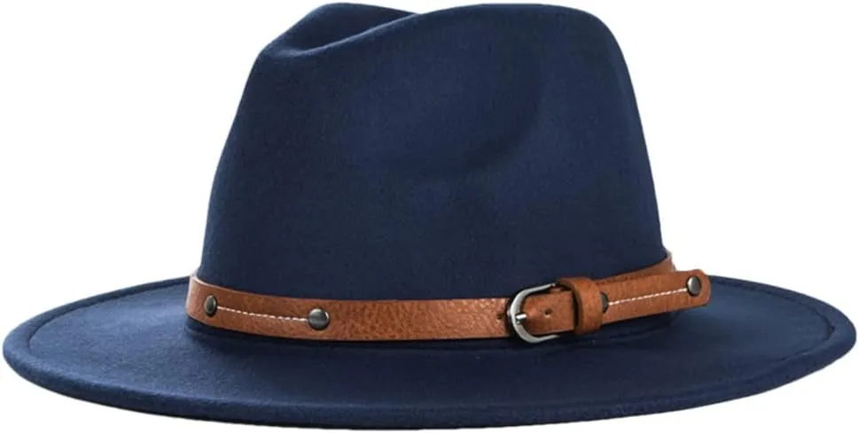 Mens Wide Brim Big Wool Fedora Hat for Women with Leather Gentleman Elegant Lady Jazz Church Panama Hat