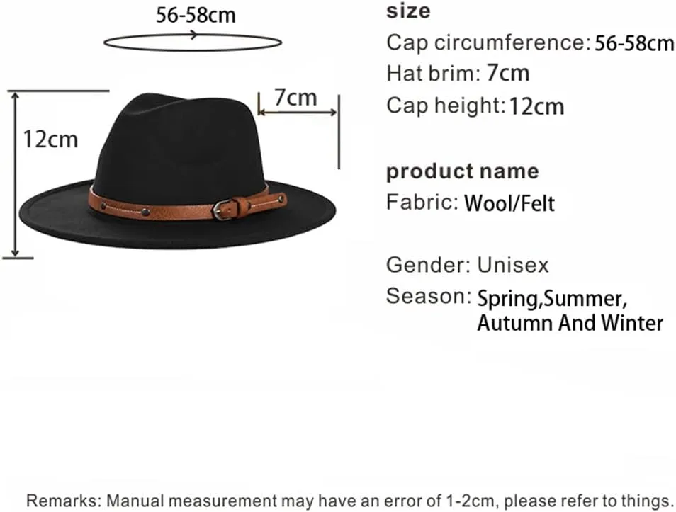 Mens Wide Brim Big Wool Fedora Hat for Women with Leather Gentleman Elegant Lady Jazz Church Panama Hat