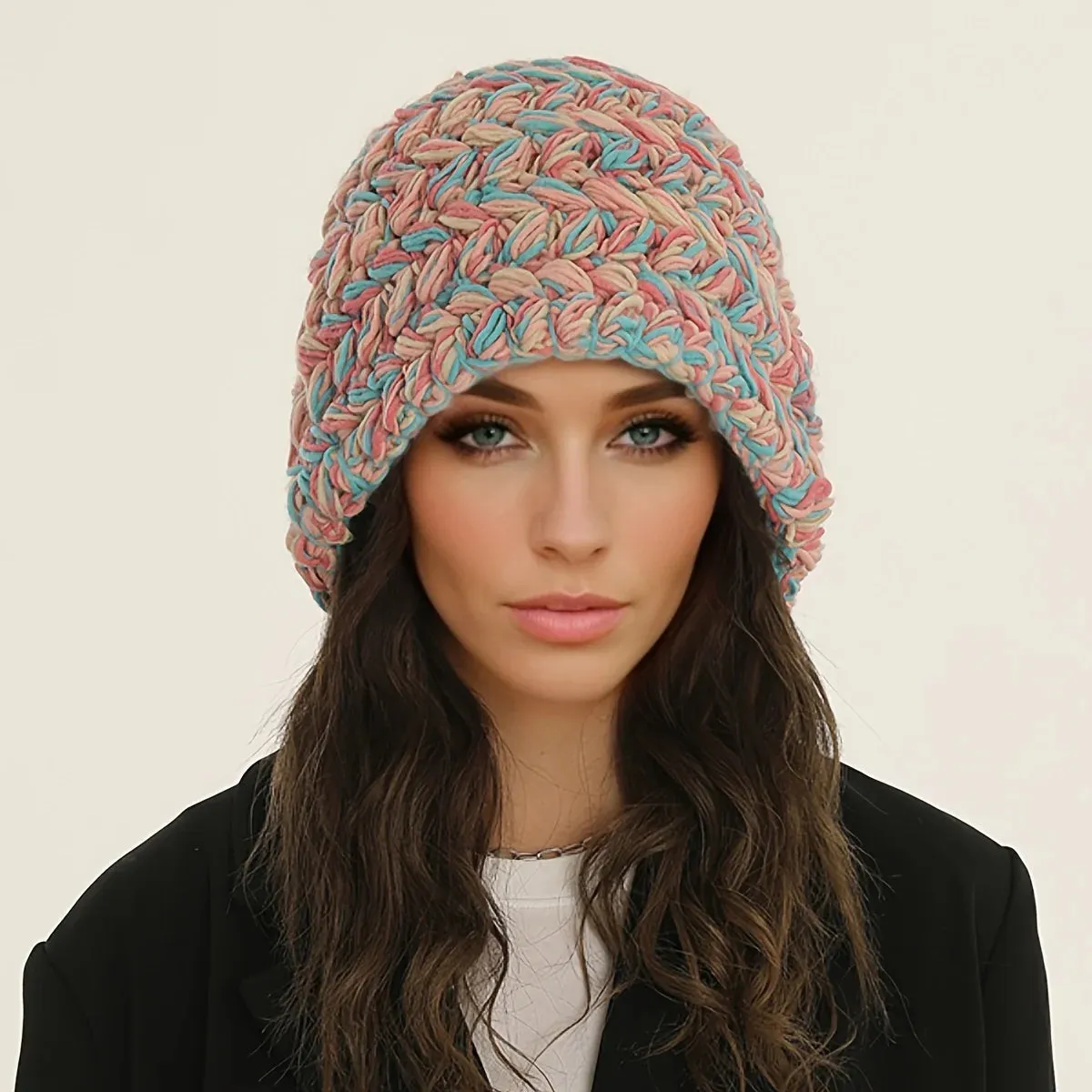 Mixed Color Coarse Yarn Knitted Fisherman Small Face Hat