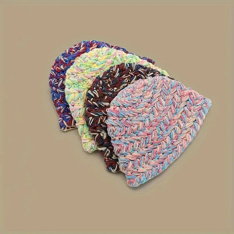 Mixed Color Coarse Yarn Knitted Fisherman Small Face Hat