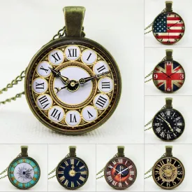 New Brand Fashion Cabochon Jewelry Vintage Antique Silver Alloy Galaxy Collar Fake Clock Statement Necklaces For Women Men
