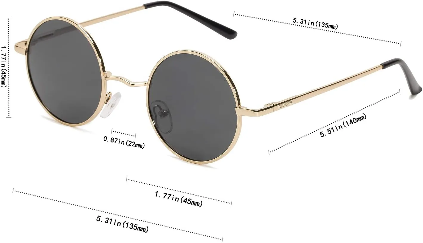 NIEEPA Vintage Small Round Polarized Hippie Sunglasses for Men Women Circle Sun Glasses NP1002
