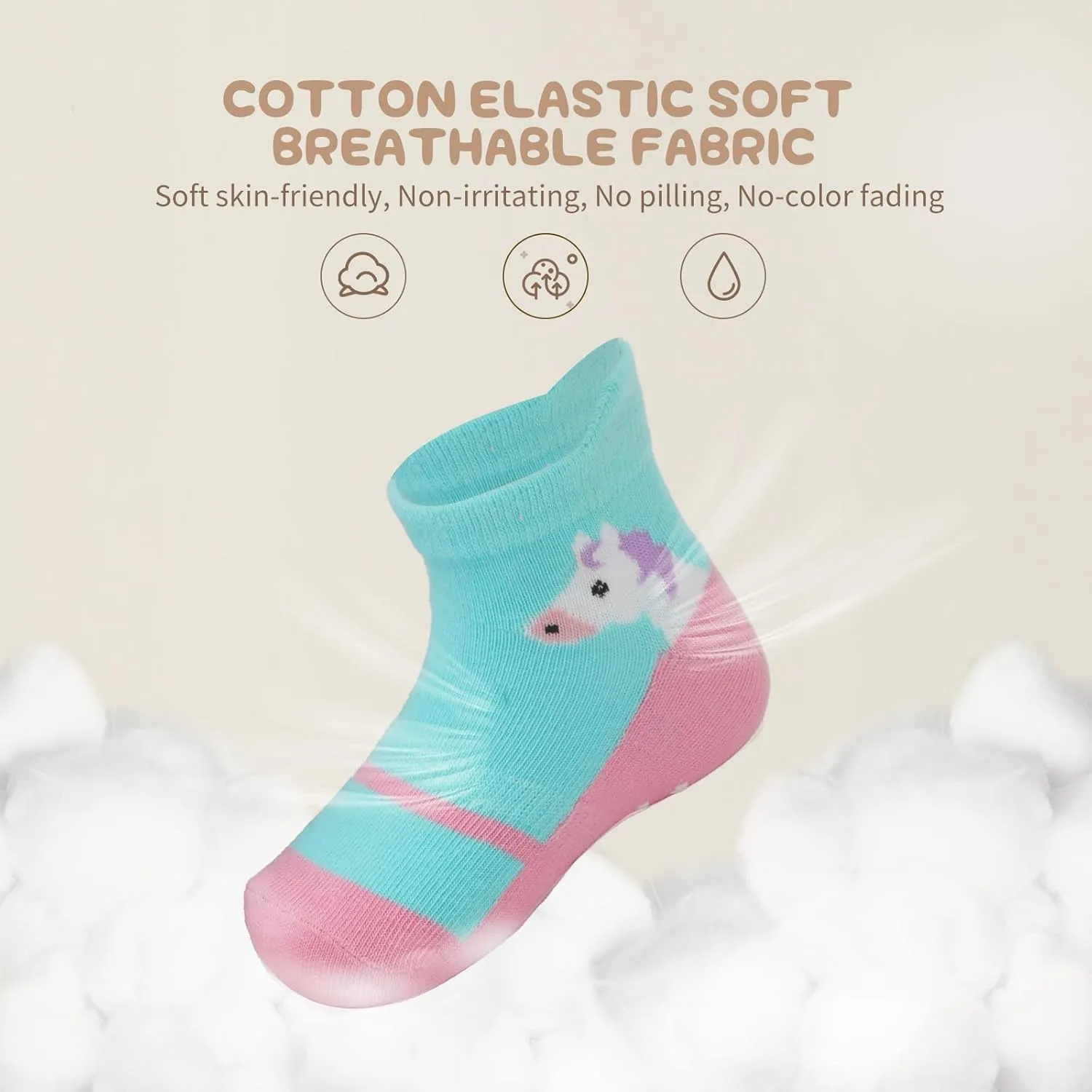 Non Slip Grip Ankle Baby Socks 12 Pack for Toddler Boys and Girls Kids,Infant Cute Cotton Baby Socks