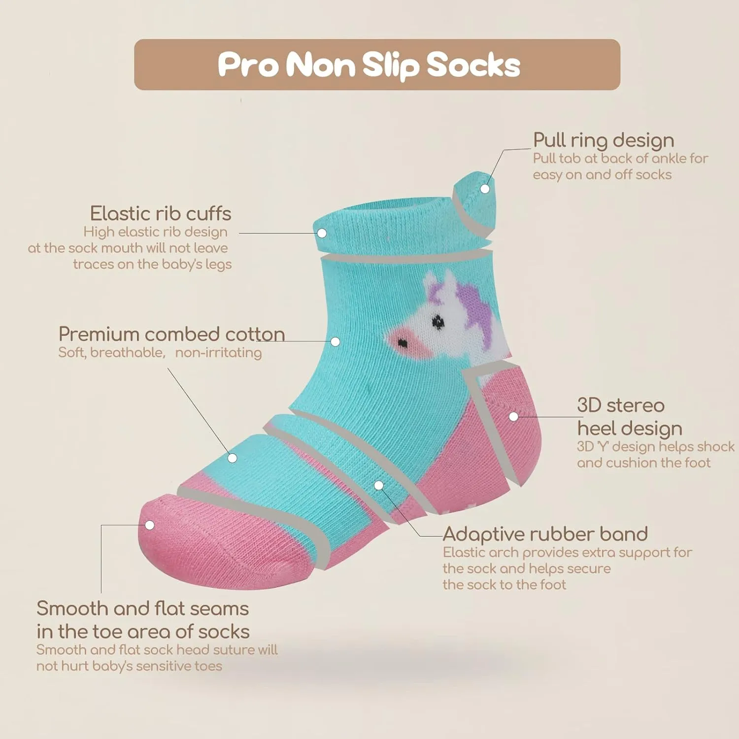 Non Slip Grip Ankle Baby Socks 12 Pack for Toddler Boys and Girls Kids,Infant Cute Cotton Baby Socks
