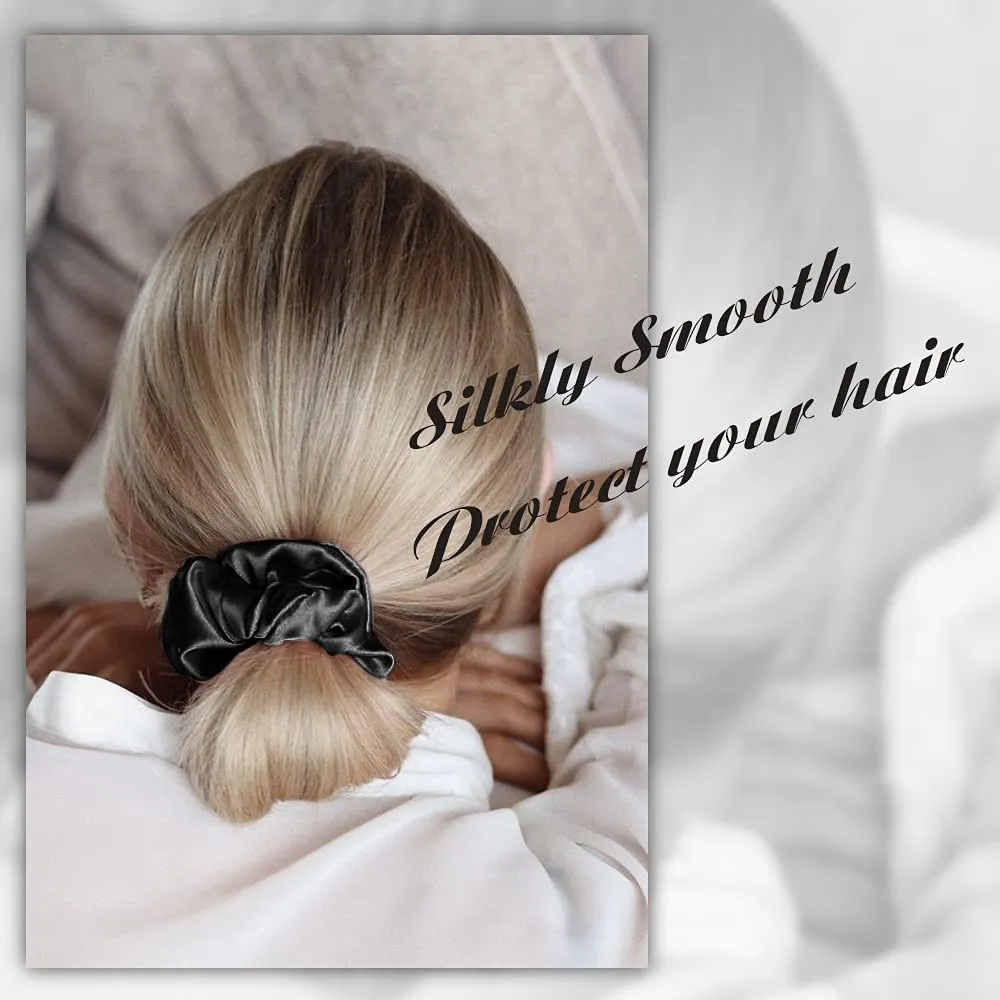 OLESILK 100% Mulberry Silk-Scrunchies for Hair Sleep, Women Grils Silk Hair Ties for Frizz & Breakage Curly Hair, No Damage, Elastics Ponytail Holder, 3 Pack